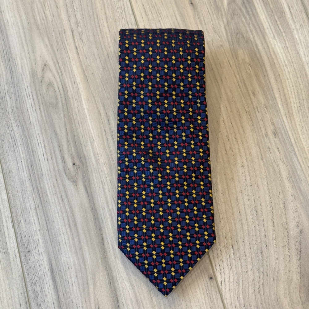 Vintage HARRY & SONS men's tie 100% Silk Made in Italy Blue Black Red Yellow